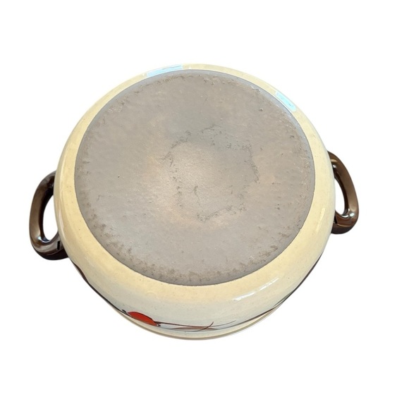 VTG 80’s Enamel Cooking Pot W/Lid Cherries Double Handles Cream Red Brown - Picture 7 of 7